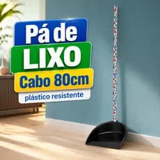 Pá de Lixo 80cm Cabo Longo Plástico Reforçado Limpeza Casa Comércio Escritório Prática