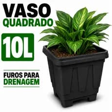 Vaso Quadrado 10L Preto Plástico Reforçado Furos Drenagem Jardim Plantas Flores Horta Cachepô Resistente