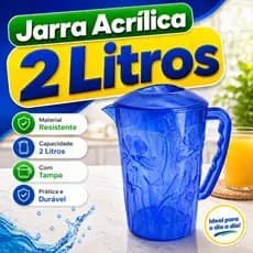 Jarra Acrílica 2L Tampa Prática Resistente Cozinha Geladeira Suco Água Bebidas Multiuso