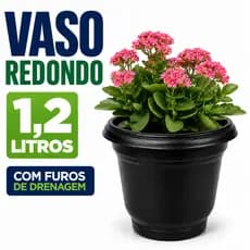 Vaso 1,2 Litros Redondo Canelado Plástico Reforçado Resistente Durável Plantas Mudas Flores Jardim Decoração