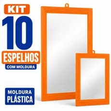 Kit 10 Espelhos Parede Moldura Plástica Laranja Banheiro Quarto Sala Barbearia Decorativo