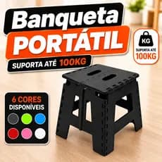 Banqueta Dobrável 100kg Portátil com Alça Banco Retrátil Compacto PP Reforçado Camping Pesca Multiuso