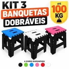 Kit 3 Banquetas Dobráveis 100kg Portátil com Alça Banco Compacto PP Reforçado Camping Pesca Viagem Casa