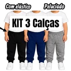 Kit 3 calças unissex infantil juvenil feminina e masculina moletom leve jogger peluciado inverno casual social frio