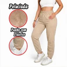 Calça feminina moletom Leve jogger peluciado flanelado inverno casual social com bolso plus size