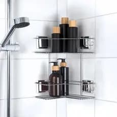 Suporte Porta Shampoo E Sabonete De Canto Ventosa Aço ~ Arthi