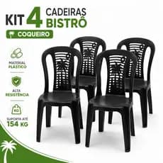 Kit 4 Cadeiras Bistrô Coqueiro Plástica Resistente Empilhável Varanda Deck Praia Festas Eventos Bar