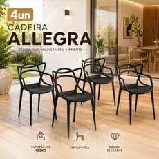 Kit 4 Cadeiras Allegra Master Preta Moderna Empilhável Alta Resistência Cozinha Mesa Jantar