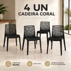 Kit 4 Cadeiras Gruvyer Coral Sala Jantar Cozinha Jardim Escritório