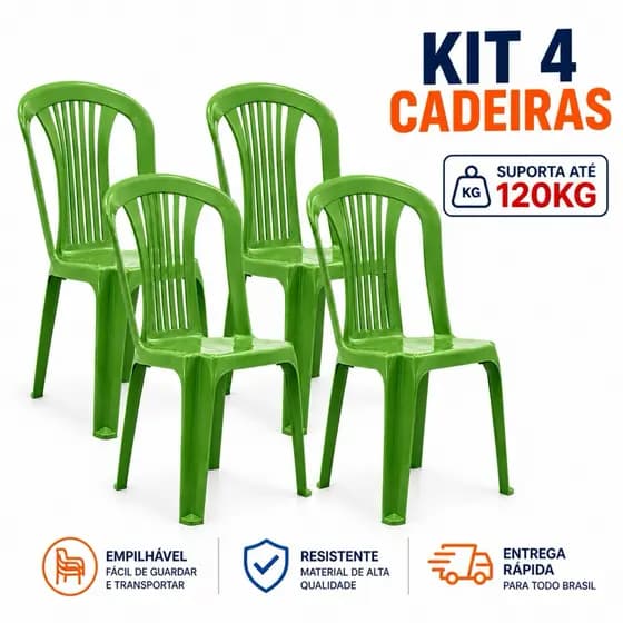 Kit 4 Cadeiras Bistrô Verde Resistente Casa Cozinha Varanda Deck Festas Eventos Buffet