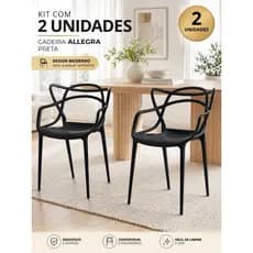 Kit 2 Cadeiras Allegra Preta p/ Sala, Cozinha, Escritorio Empilhavel