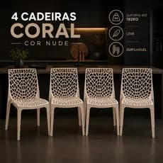 Kit 4 Cadeiras Coral Gruvyer Nude Sala Cozinha Deck Varanda Escritorio