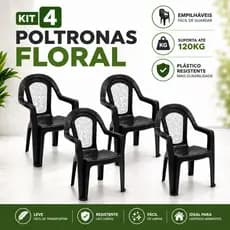 Kit 4 Cadeiras Floral Plásticas Reforçadas Poltronas Empilháveis Área Externa Jardim Praia Bares Restaurantes Varanda