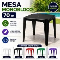 Mesa Monobloco 70cm Plástica Resistente Jardim Varanda Área Gourmet