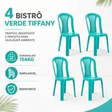 Kit 4 Cadeiras Bistrô cor Verde Tiffany Casa Cozinha Deck Eventos Festas Bar
