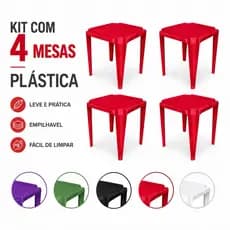 Kit 4 Mesa Monobloco 70cm Plástica Resistente Jardim Varanda Área Gourmet