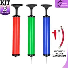 Bomba de Ar Manual 10 Para Encher Bolas Piscina Futebol Vôlei Basquete Boias Kit 3 Peças com Bicos