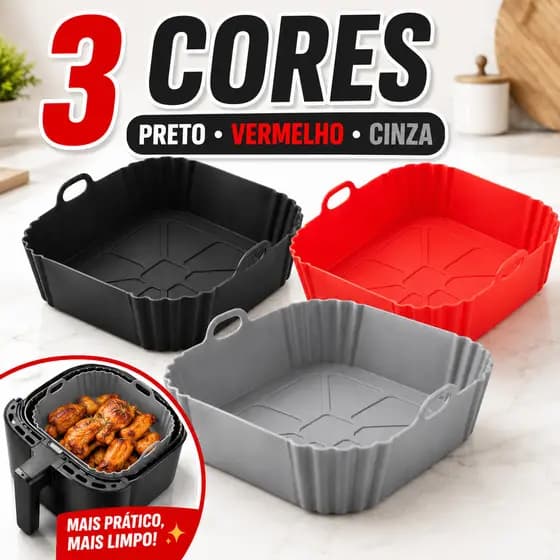Forma Silicone Para Airfryer Quadrada 21CM Assadeira Forno Forma Fritadeira Alça Microondas