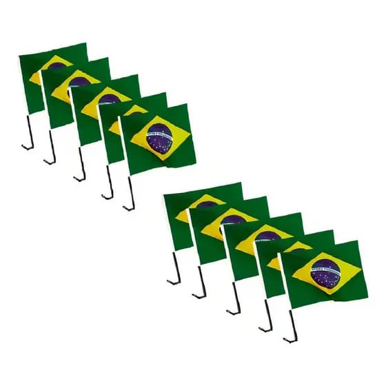 Kit 10 Bandeiras Brasil 30x45 Vidro De Carro Torcida Copa