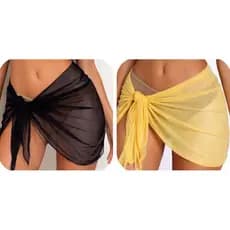 kit 2 canga tule de malha preto e amarelo mini pareô com amarração
