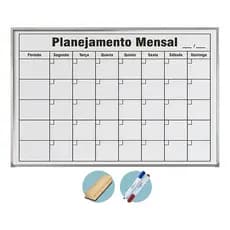 Quadro Planejamento Mensal 60x40 Lousa Planner Branco Moldura Alumínio + Kit 2 Canetas E Apagador