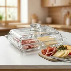 Porta Frios Colmeia Duplo Queijo Presunto Mesa Posta Cristal Transparente Tampa Grande 20x15x7cm