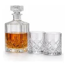 Kit Licoreira Garrafa Vidro 1L Com 2 Copos 220ml Whisky Decanter Para Bar Casa Bar Premium Uisque.