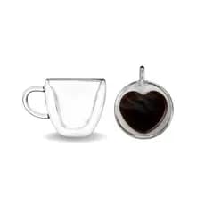 Jogo Xícaras Vidro Duplo 90ml Coração 2/4/6 Und Parede Dupla Café Chá
