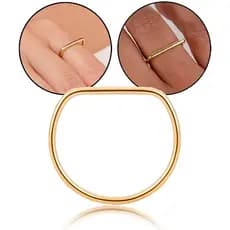 Anel Reto Fininho Dourado Minimalista Unissex Moeda Antiga