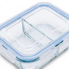Pote de Vidro 1520ml Retangular Divisória Marmita Fitness Guardar Comida Separada
