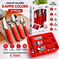Jogo de Talheres Inox 25 Peças + Suporte Gaveteiro Organizador