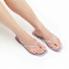Sandália Rasteira Feminina Transparente Bico Quadrado Confortável Moda Verão Casual Slide