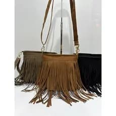 Bolsa de Franja Feminina estilo Boho Festa de Peão  Couro Sintético Camursinha