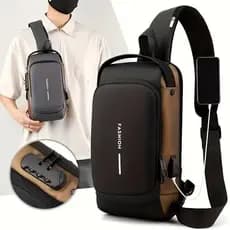 Mochila De Peito Masculina À Prova D'água Com Trava De Código Usb Alta Qualidade