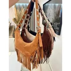 Bolsa feminina franja de ombro e transversal boho chick camurça lançamento
