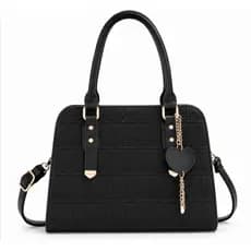 Bolsa Feminina Elegante Croco com Alça Transversal e Pingente de Coração – Bolsa de Mão Premium Grande Capacidade