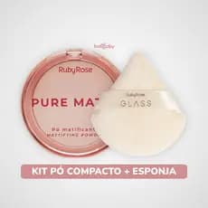 Pó Compacto Pure Matte + Esponja de Maquiagem Linha Powder Puff Ruby Rose® Kit Make Facial