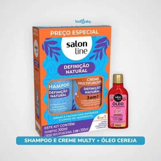 Kit Salon Line® Shampoo e Creme Multy Definição Natural + Óleo Capilar de Tratamento Cereja