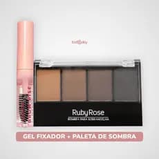 Paleta de Sobrancelha Ruby Rose® + Gel Fixador Brow Rise Define Preenche Modela Longa Duração
