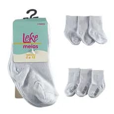KIT 3 PARES Meia Bebe Infantil Algodão Tamanho 0-15 - LEKE MEIAS
