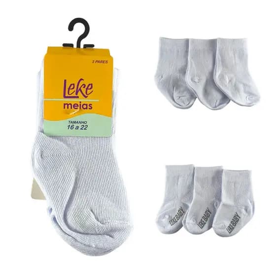 Kit 3 Pares Meia Bebe Infantil  Algodão Tamanho 16 A 22 - LEKE MEIAS