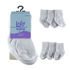 Kit 3 Pares Meia Branca Bebe Infantil Algodão Recém Nascido - LEKE MEIAS