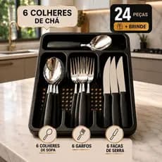 Faqueiro 24 Talheres Premium com Suporte Gaveteiro Ideal para Cozinha e Festas