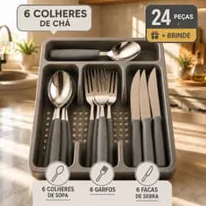 Kit 24 Talheres Aço Inox com Suporte para Gaveta para Uso Diário e Festas