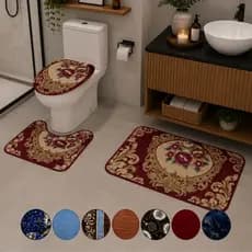 Conjunto Tapetes para Banheiro 9 Peças Laváveis e Antiderrapantes Com Capa de Vaso