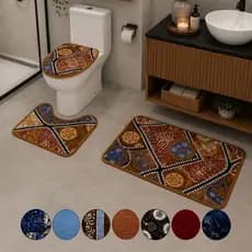 Kit até 9 Tapetes para Banheiro Antiderrapantes Laváveis Com Capa de Vaso e Segurança