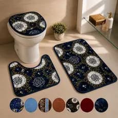 Kit Banheiro 9 Tapetes Antiderrapantes Laváveis Com Capa de Vaso e Segurança