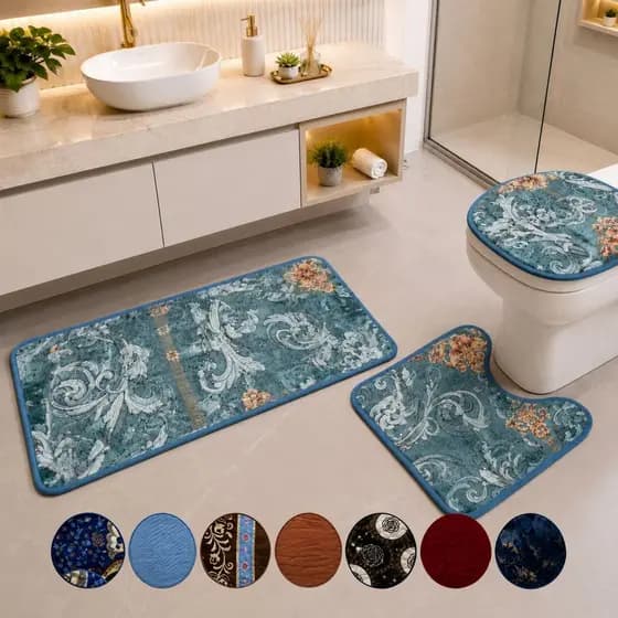 Kit Tapetes para Banheiro 9 Peças Com Base Antiderrapante e Superfície Macia