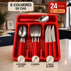 Faqueiro 24 Talheres Inox com Brinde Organizador Ideal para Cozinha Moderna
