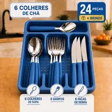 Kit 24 Talheres Inox com Organizador Brinde Ideal para Mesa e Cozinha